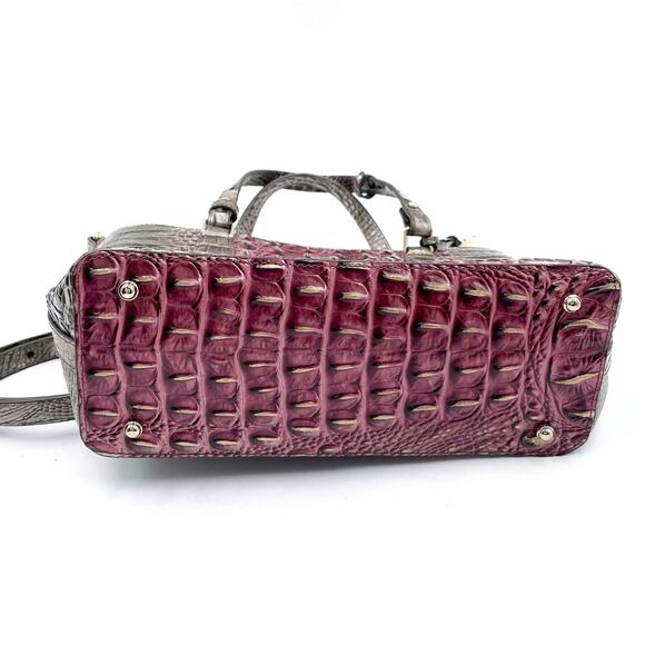 BRAHMIN Ombre Melbourne Mini Misha‎ Satchel Garnet Gray Gag Croc Embossed - Picture 8 of 11